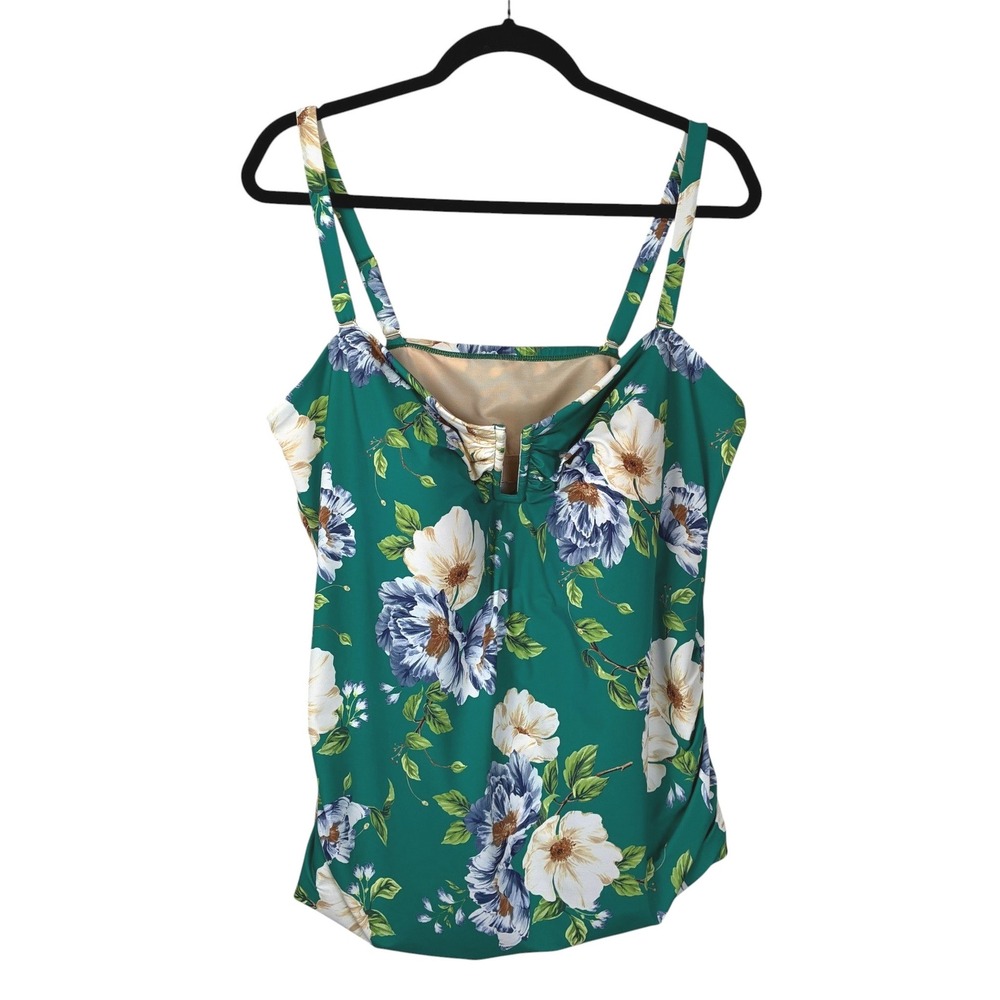 NEW Lands' End Womens Floral Tankini Top Size 24W Green Vacation Pool Resort